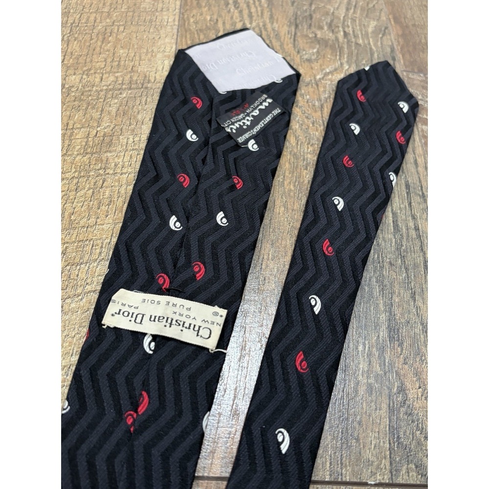 Vintage 60s 70s Christian Dior Pure Silk Tie Black 52" Short Designer Preppy